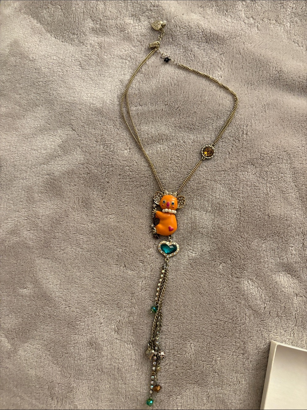 Betsey Johnson Orange Animal Pendant Necklace with Teal Heart Accent
